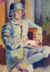 Autorretrato con casco de acero